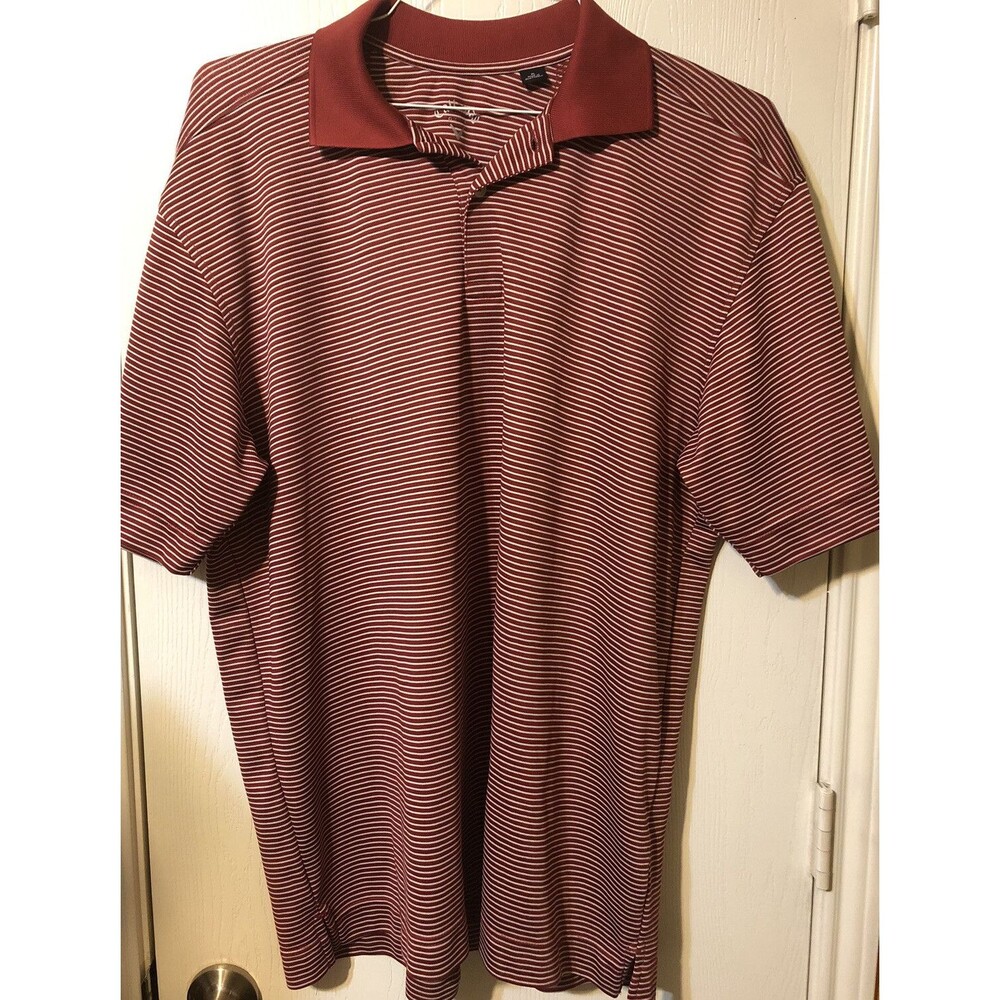 Callaway Mens Dark Red White Stripped  Short Sleeve Polo Shirt - Size XL